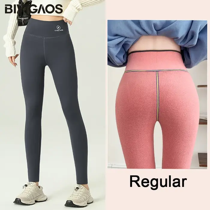 BIVIGAOS podzim zima růžový samet žralok Legíny pro ženy fleece vysoký pas silný teplý