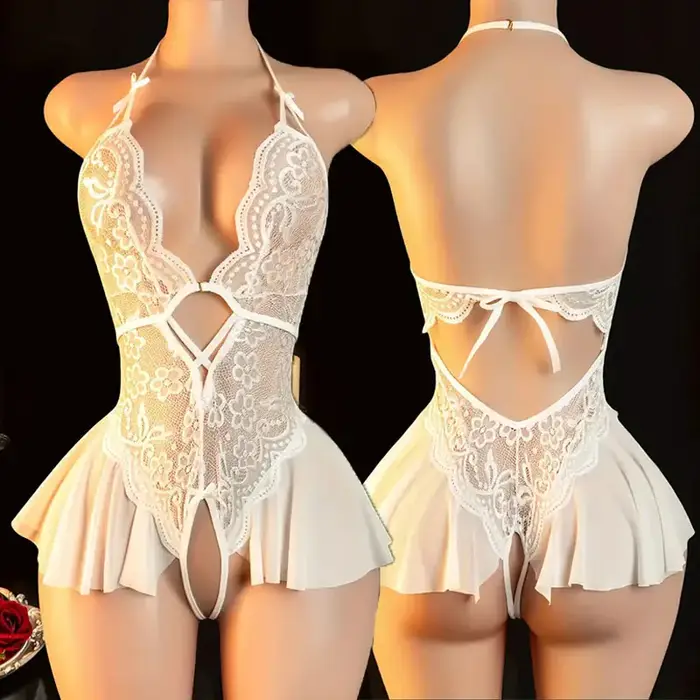 Lingerie coquine sans entrejambe pour femmes adultes, body sexuel en dentelle, entrejambe ouvert, robe de poupée porno, ensemble de sous-vêtements Sexy noirs