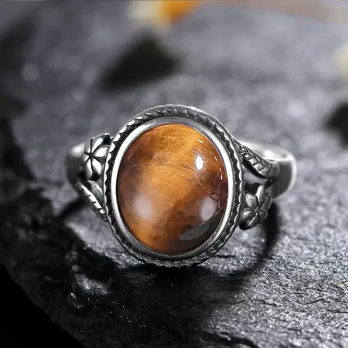 Vinatge bague en argent Bijoux féminins pierre de lune naturelle oeil de tigre anneaux personnalisés