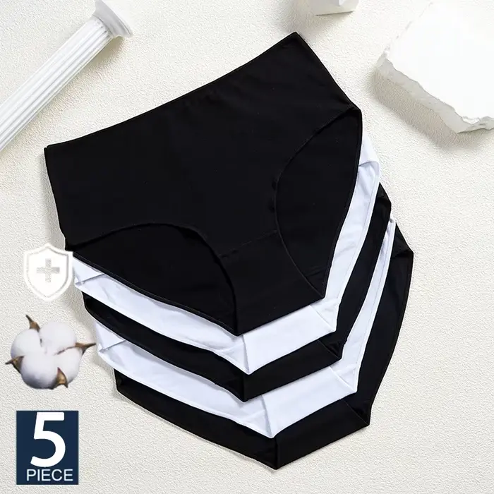 FINETOO 5 pièces culottes en coton femmes taille haute slips sous-vêtements sans couture caleçons respirants couleur unie culotte S-2XL intimes