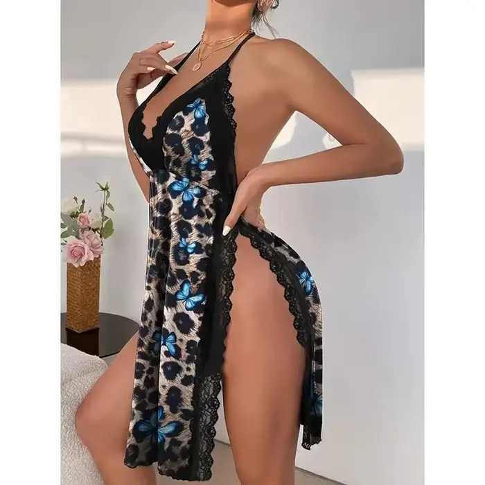 Sexy spodní prádlo pro ženy, velké velikosti, volné noční košile, rozdělené pyžamo