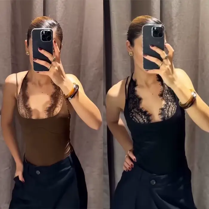 Nouveauté 2026 Combinaison Body Femme d'été en dentelle patchwork, coupe ajustée, sexy, dos nu, pour les vacances, style fourreau