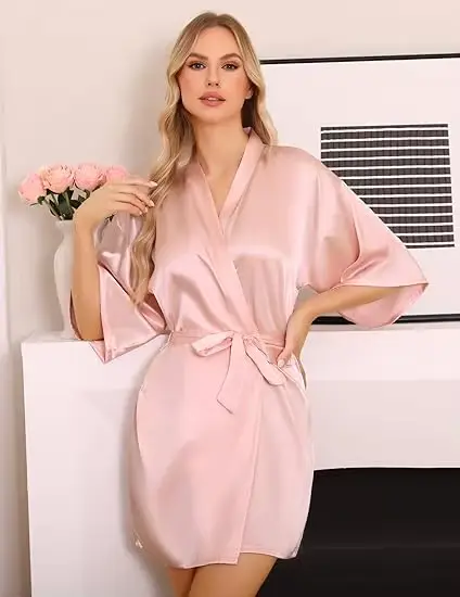 Saténové šaty Žena Intimní Spodní prádlo Hedvábné noční prádlo Nevěsta Neformální Svatební dárek Kimono Župan Šaty Noční košile Sexy noční prádlo