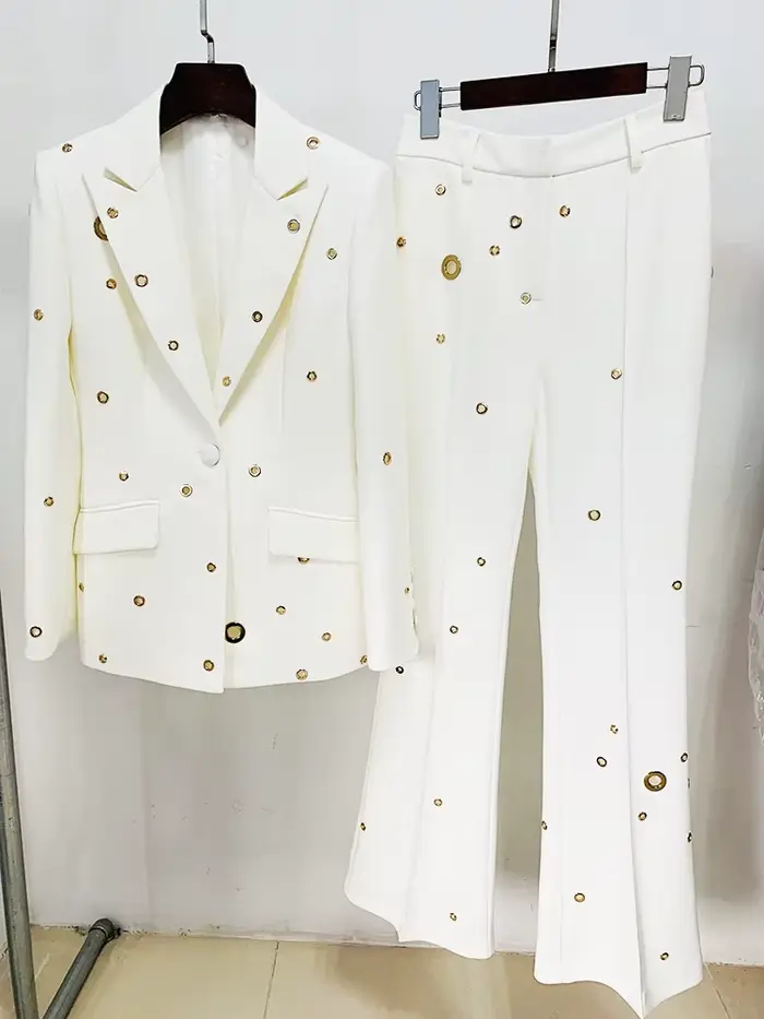 HIGH Calls ALITY2025-Ensemble de Blazer et Pantalon Slim Fit pour Femme, Bouton Unique, Oeillet, Rev