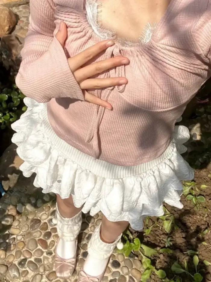 Kawaii robe de bal jupe courte plissée volants couches taille haute solide Mini gâteau jupes Lolita