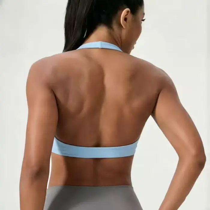 Dámská sportovní podprsenka, V-neck, vpředu zkroucená, hedvábná tkanina, bez zad, trendy, pro jógu