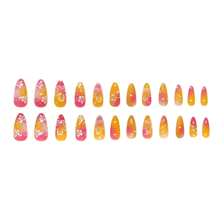 24 pièces fleur blanche faux ongles conseils Ins jaune rose Blush faux ongles portable couverture co