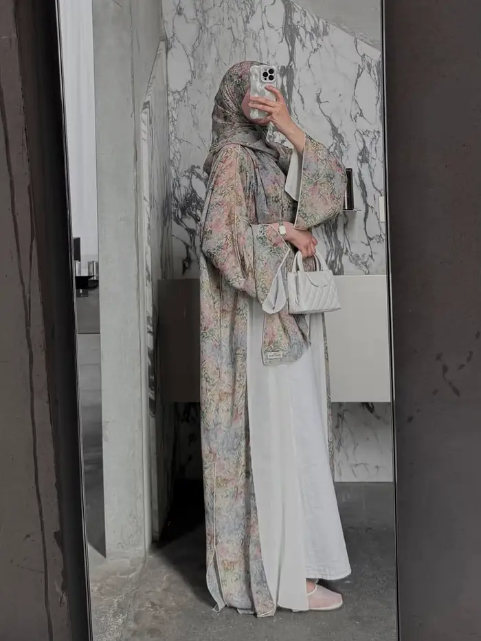 Cardigan traditionnel arabe élégant du moyen-orient, Robe Abaya à manches longues et imprimé Floral
