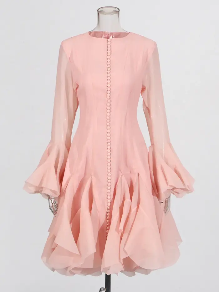TWOTWINSTYLE – robe plissée irrégulière pour femmes, Patchwork, mode, manches longues lanterne, tail