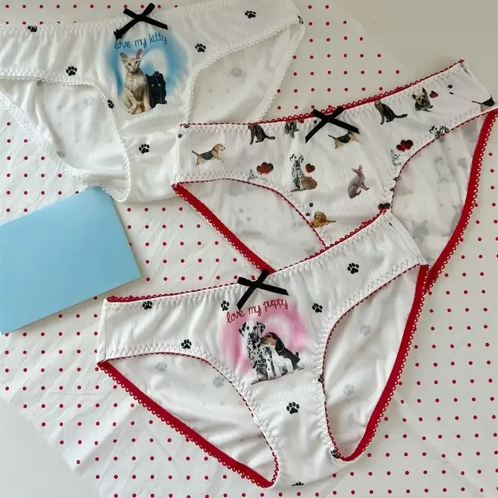 Culottes Lolita imprimées chiots et chatons, culottes Kawaii à motif patte de chat, culottes en coton avec nœud, motif chien pour femmes