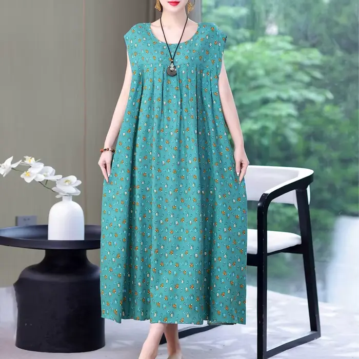 Robe en viscose décontractée avec col rond et poches pour femmes grandes tailles occasions estivales
