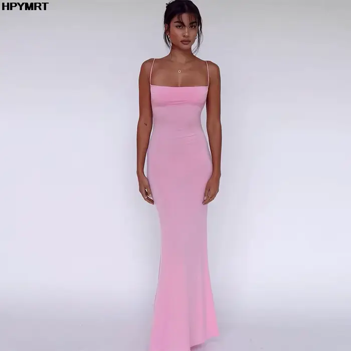 2025 mode décontracté nouvel été Sexy fronde robe de soirée couleur unie longues dames robes robes d