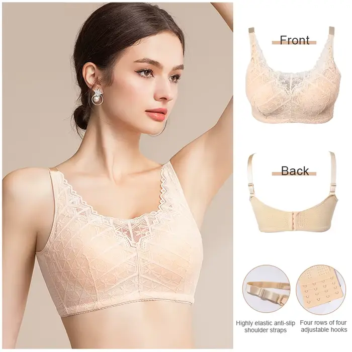 LERVANLA 2566 Soutien-gorge de mastectomie à forte respirabilité pour femme avec coussinets de forme de poitrine de poche inclus Confort en coton réglable Grand