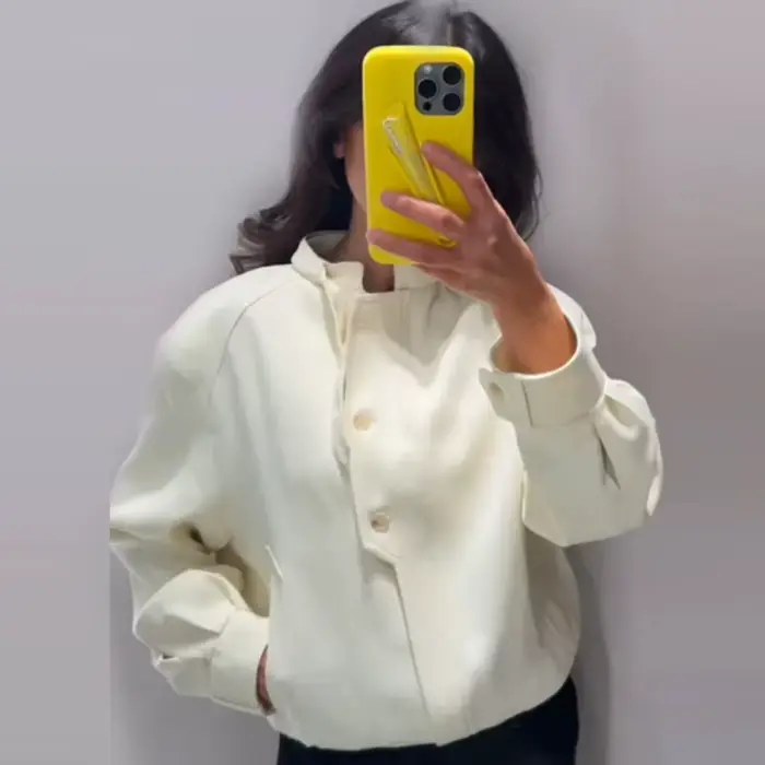 HXAO 2025 femmes Bomber veste automne hiver bouton surdimensionné vêtements d'extérieur Beige à manc