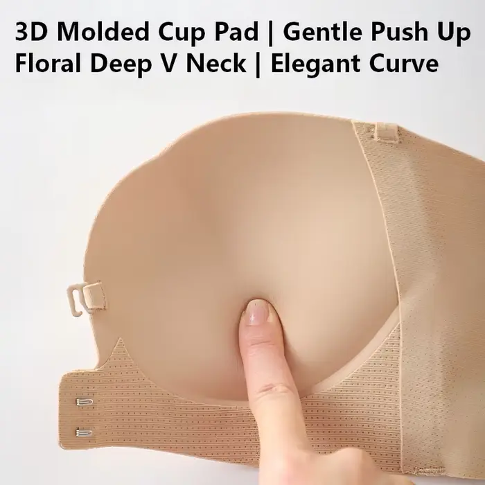 KUCLUT Podprsenka bez ramínek pro ženy, dvojitá přední přezka, 6 protiskluzových bodů, 3 úrovně, 3D tvarovaná, střih okvětních lístků, výstřih do V, bezešvé, vícepolohová, push-up, 1 ks