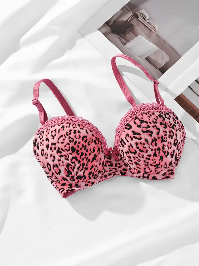 Diana-Push up podprsenka s růžovým leopardím potiskem pro ženy, s ocelovým kroužkem, B pohár, vysoce kvalitní spodní prádlo