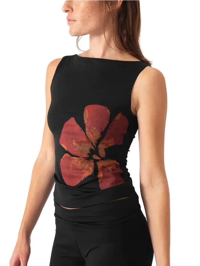 Débardeur court imprimé floral pour femmes, ajusté, col bateau, sans manches, haut d'été pour fête,