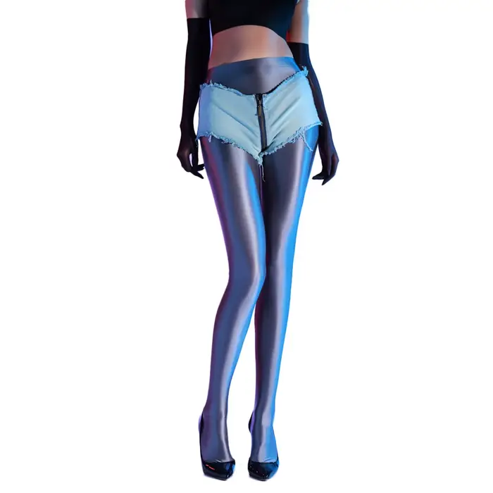 Sexy femmes 80D ouvert entrejambe transparent voir à travers l'huile brillant bas Sexy serré Yoga bas façonnage collants
