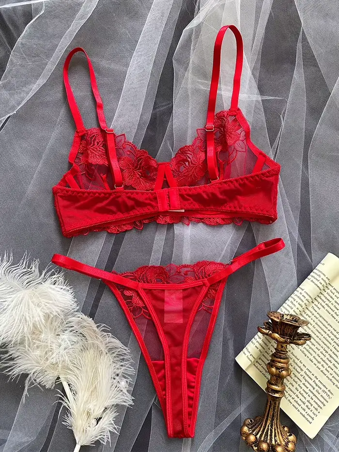 Sexy spodní prádlo set s květinovou výšivkou, podprsenka a kalhotky, horké erotické set, ženské spodní prádlo, exotické sady, fantazie intimní spodní prádlo