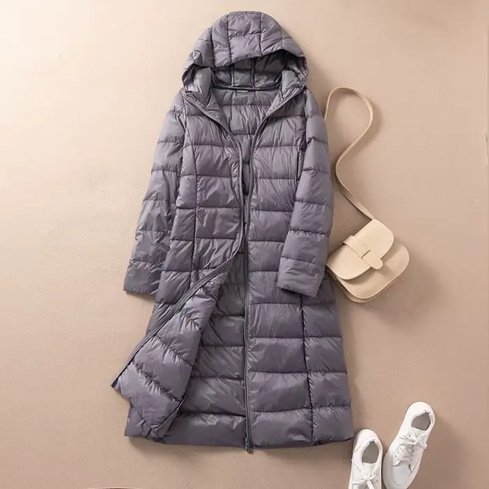 Parka longue à capuche en duvet de canard blanc pour femme, manteau chaud et léger, veste coupe-vent
