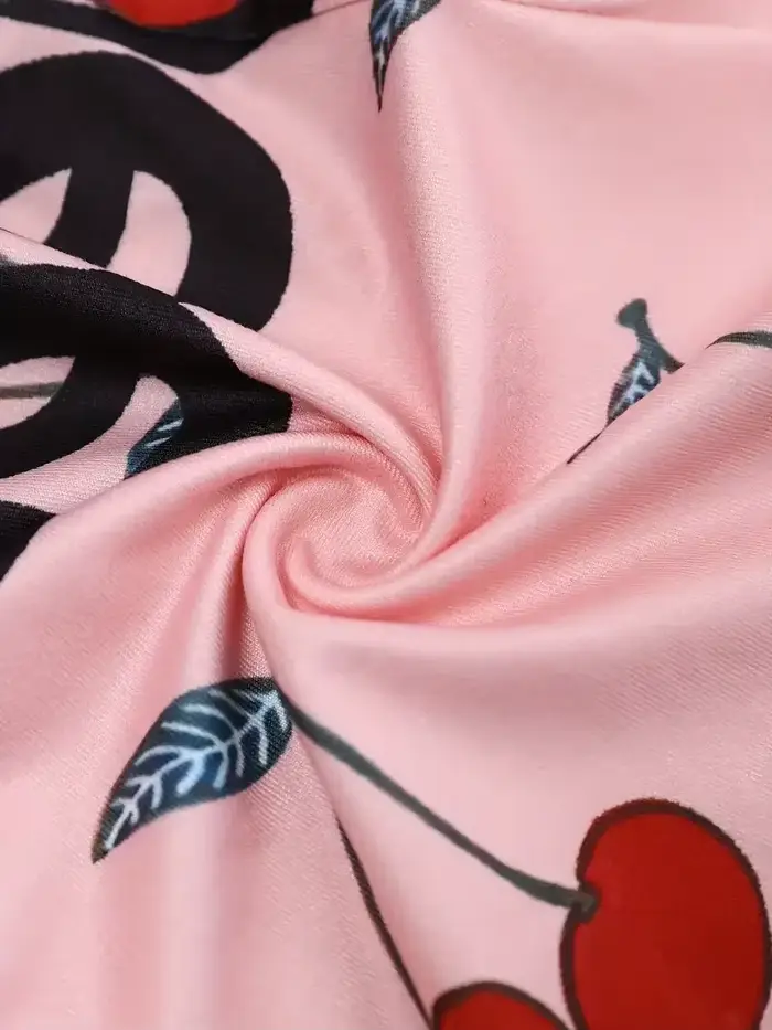 Pyjama sexy pour femmes imprimé cerise col en V bouton avant manches longues combinaison de nuit été style moderne occassions spéciales