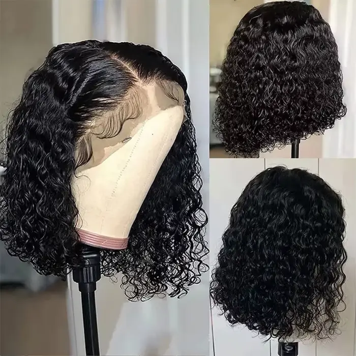 Perruques Bob Courtes Bouclées à 220% de Densité, Cheveux Humains, Perruque Bob Ondulée Profonde, Pe