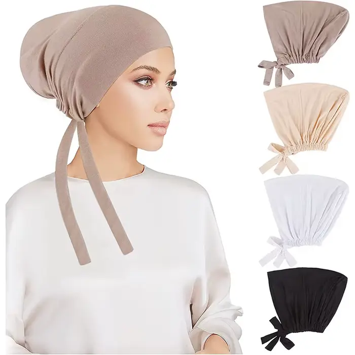 Femmes musulmanes intérieur Hijab casquettes chapeau extensible Turban réglable Bonnet cravate dos J