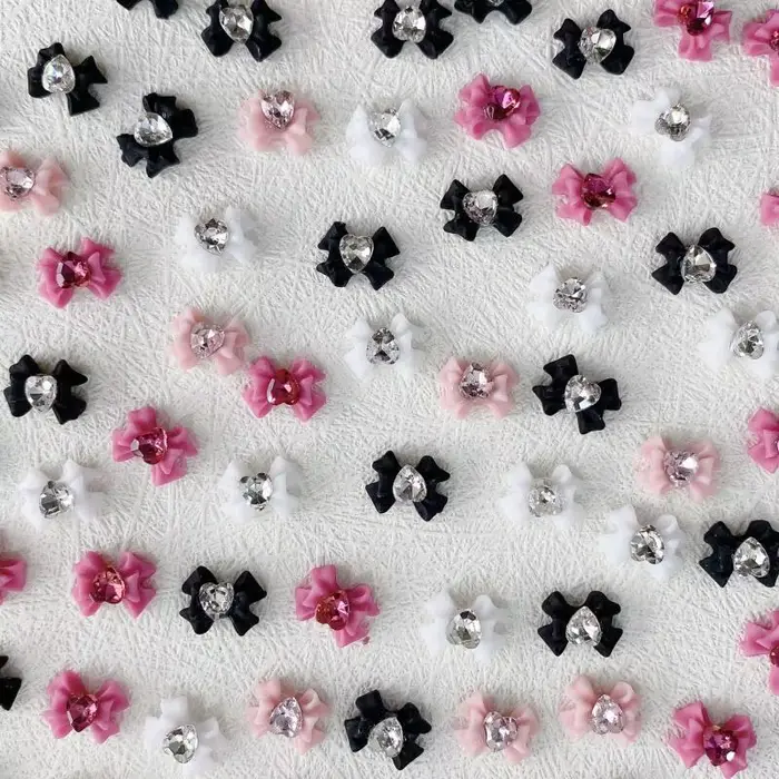 10 pièces résine arc Nail Art décoration avec coeur cristal strass perles accessoires pour ongles Ar