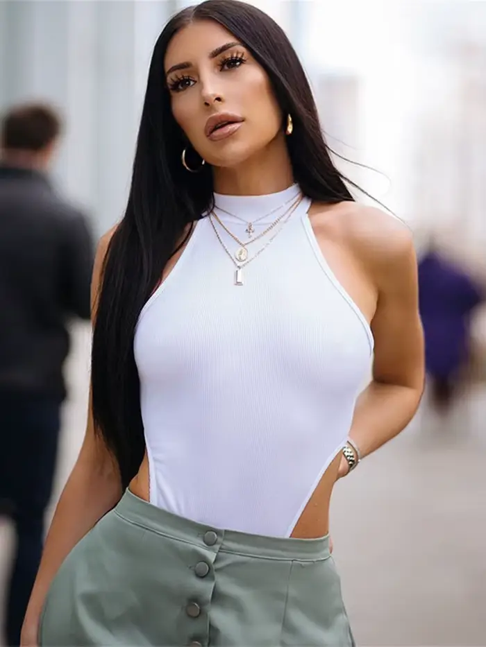 Body jednobarevné, Spodní prádlo navlečené na hlavu, sexy horní části oblečení pro ženy, Streetwear, bez rukávu, Těsný fit, Jednočlenný bustier