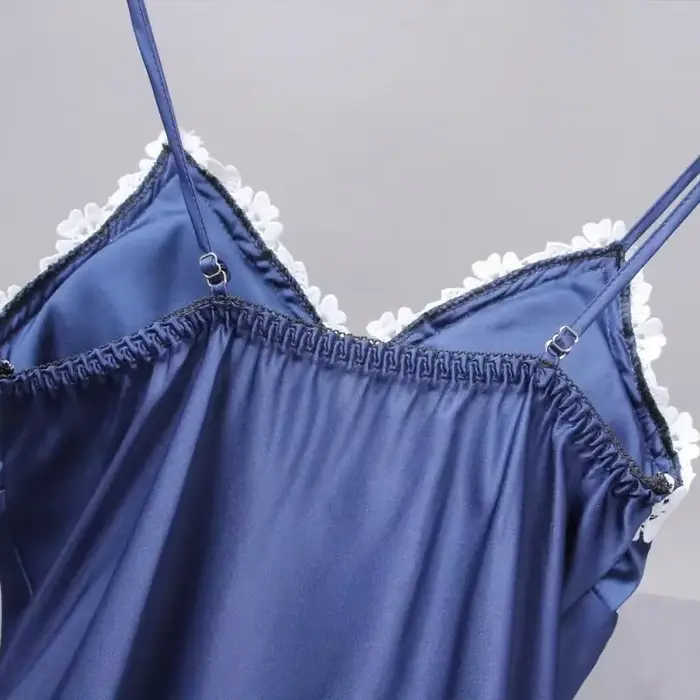 Robe de nuit en soie pour femmes, Sexy, bretelles avec nœud en dentelle, vêtements de nuit, Costumes, chemises de nuit en matériau doux