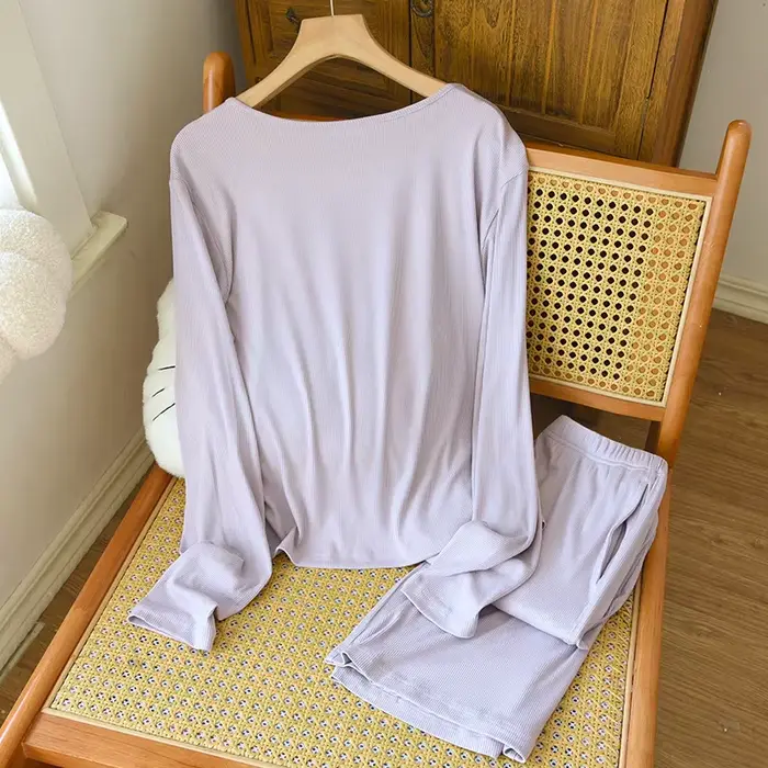 Ensemble de pyjamas pour femmes deux pièces vêtements de nuit pyjamas en coton peigné nouveau printemps automne à manches longues costumes de nuit pour femme vêtements de nuit