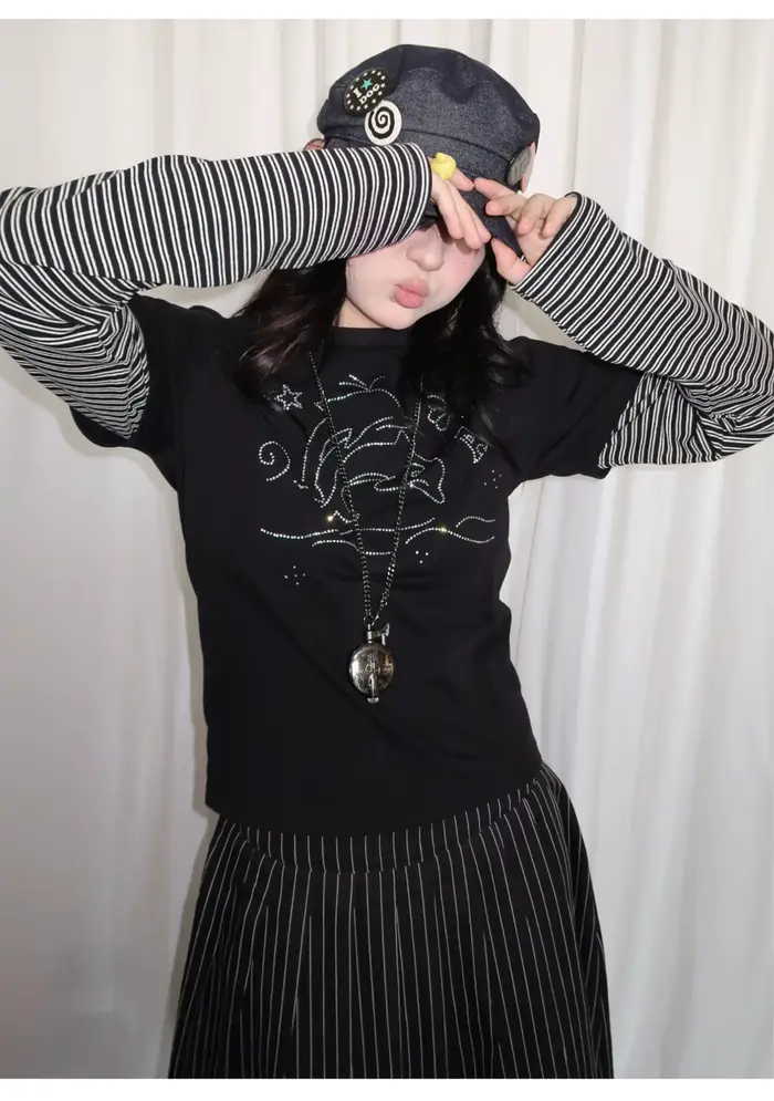 Tonngirl Y2k T-shirt Vintage femmes à manches longues Patchwork japonais années 2000 Grunge hauts St