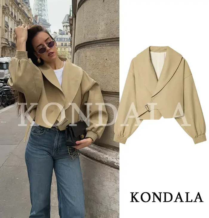 KONDALA Krátké sako pro ženy Městské Chic a Ležérní s Páskem