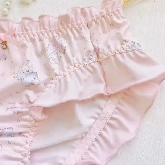 Roztomilý hedvábí mléko krásné sladké kreslené ženy kalhotky princezna styl Lolita volánky prodyšné nízké pasu spodní prádlo vysoká elasticita