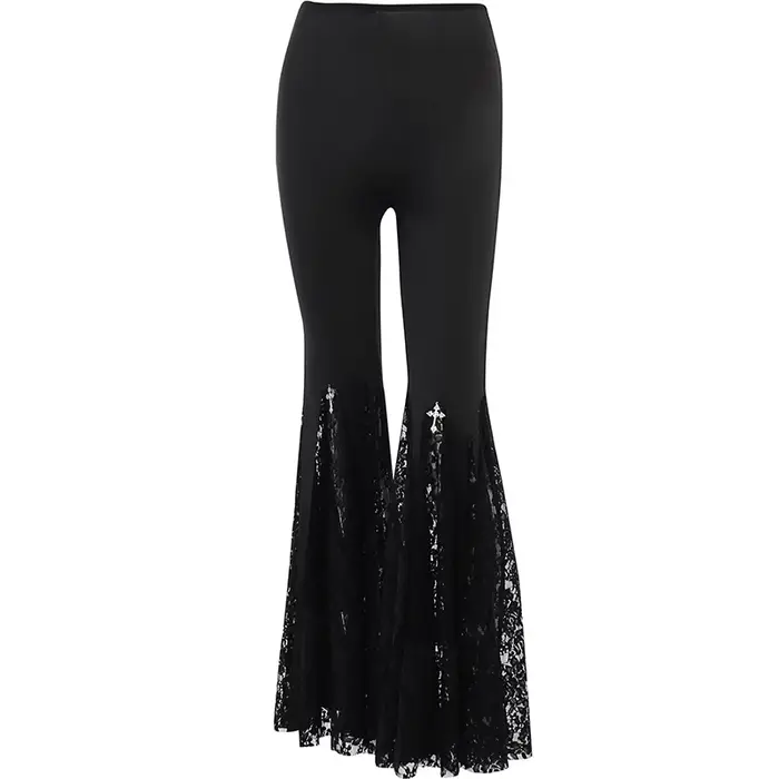 Goth – pantalon évasé en dentelle noire, Sexy, Patchwork, taille haute, Vintage, Harajuku, Hippie, P