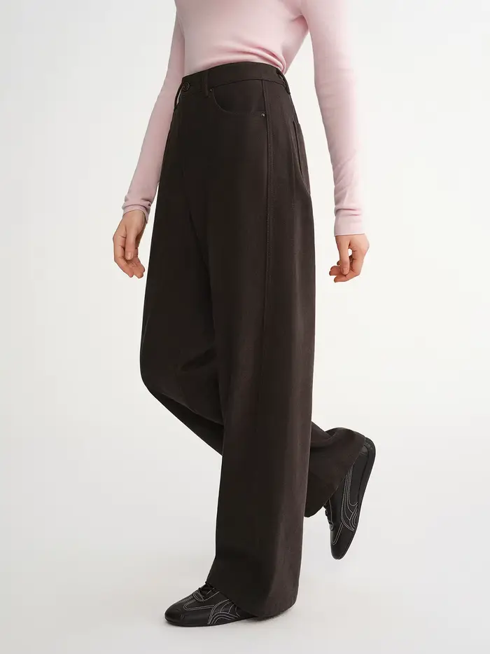 DUSHU 2025 Pantalon droit taille haute à jambes larges pour femme - Pantalon décontracté de bureau a
