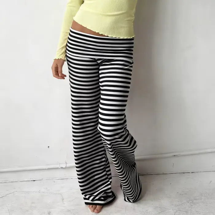 Pantalon de pyjama décontracté pour femme rayé taille basse pantalon de salon taille élastique cordo