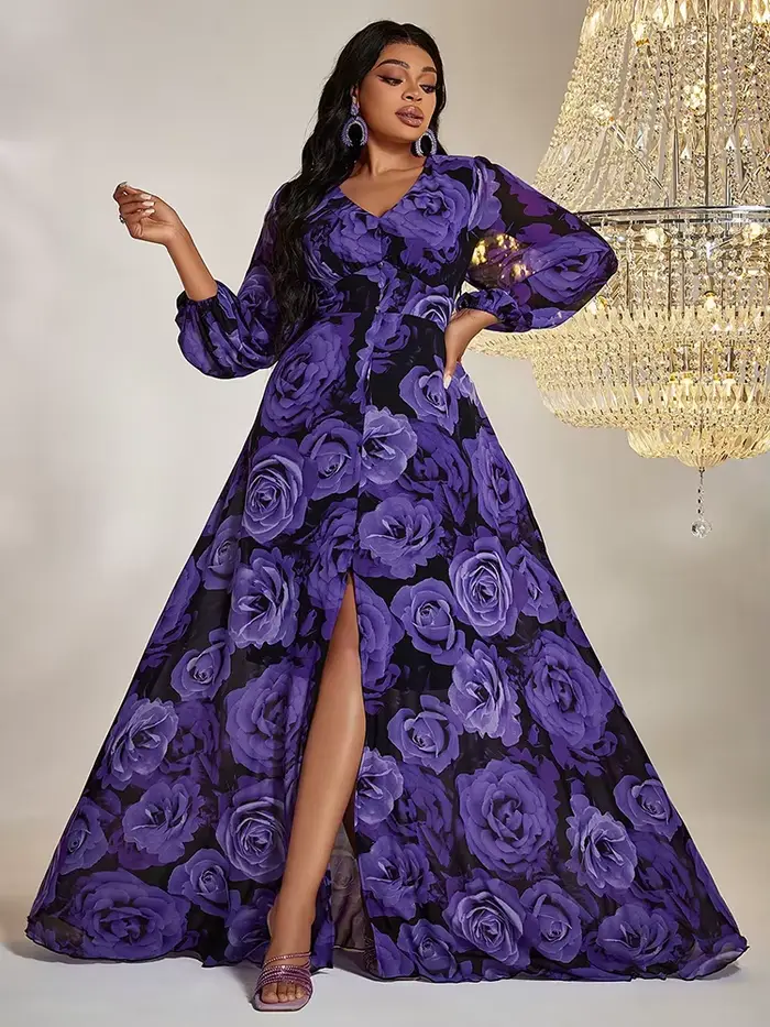 TOLEEN-Robe longue en mousseline de soie pour femme, tenue élégante et décontractée, grande taille, 