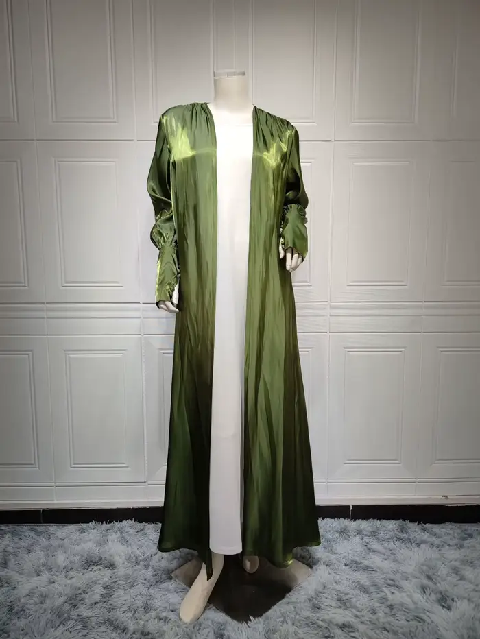 Robe cardigan en satin turc pour femme, vêtements d'extérieur musulmans, manches boutonnées, Dubaï, 