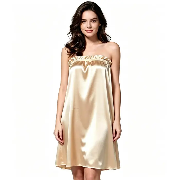 Robe de Nuit Féminine Élégante en Satin 2026 – Nuisette Sexy Sans Manches et Sans Bretelles pour Femme