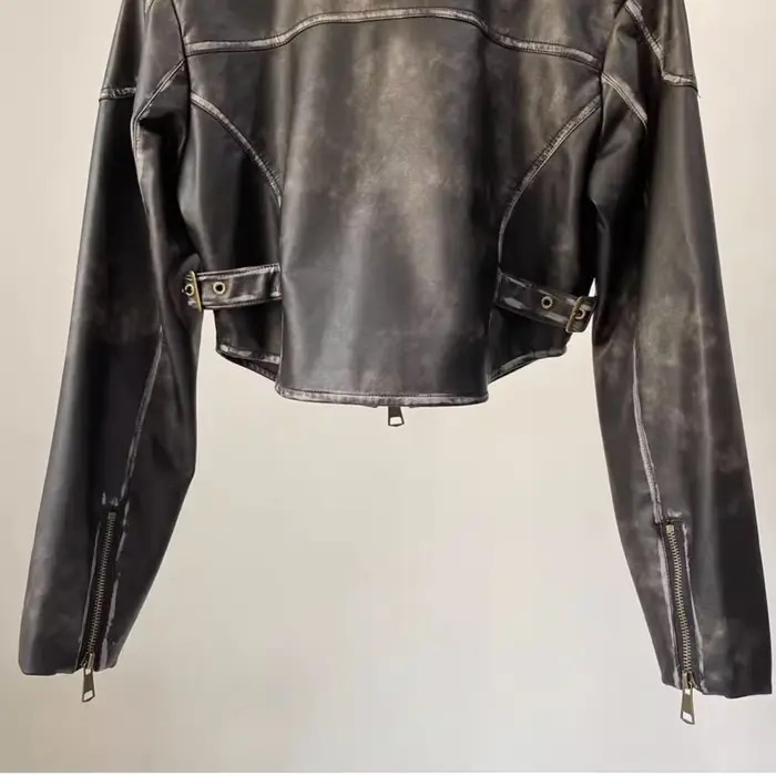 YOZOU-Veste de motard en similicuir PU pour femme, manteau de moto court, fermeture éclair, noir et 