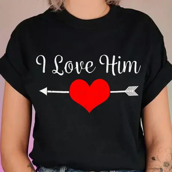 Pár letní ležérní tričko s kulatým výstřihem I Love Him