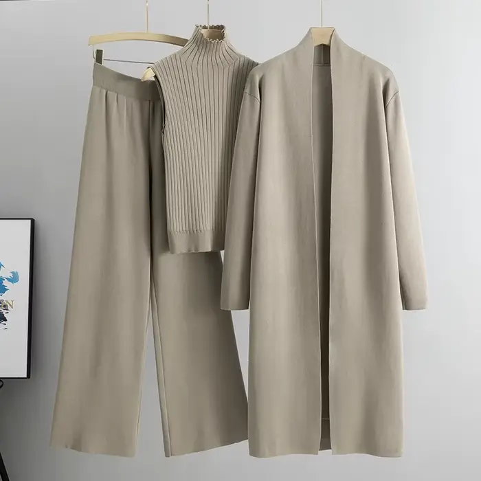 Ensemble 3 pièces élégant et tendance pour femme en tricot Hiver et Automne 2026 : Cardigan, Pull et