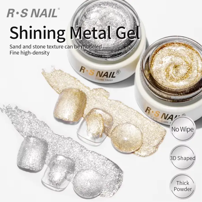 RS NAIL 8g Gel de peinture scintillant sans lingette Gel platine paillettes métallique doré argenté 