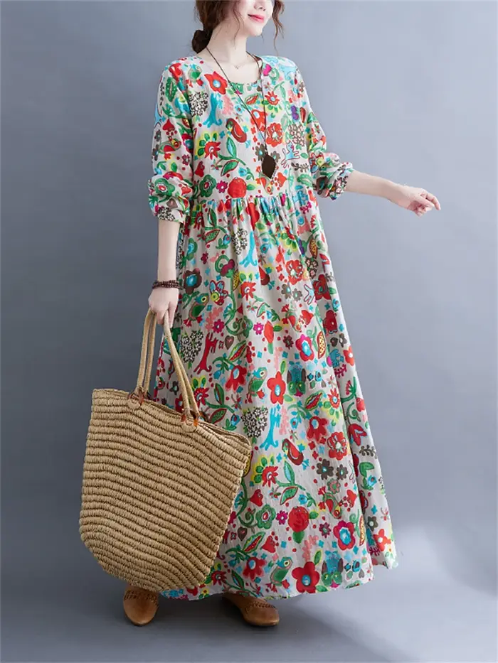 Robe vintage fleuri grande taille en coton polyester pour femmes printemps décontractée élégante ocassions spéciales