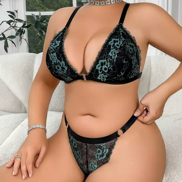 Dámské velké velikosti sexy krajkové lemování podprsenky a kalhotky dvoudílné pohodlné shromáždění