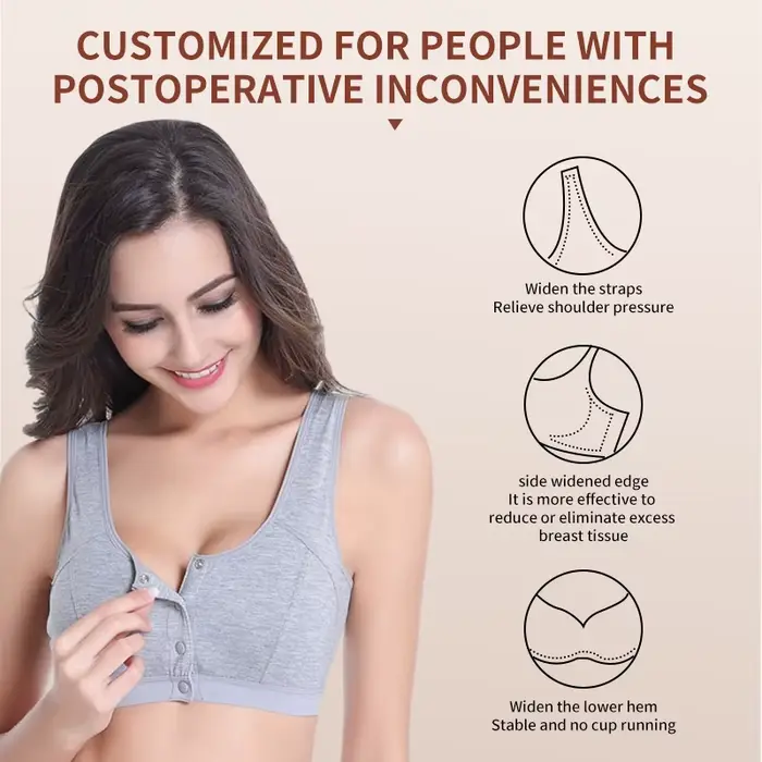 Soutien-gorge de mastectomie avec poches, fermeture frontale, Lingerie en coton grande taille pour femmes post-chirurgicales, insertion en Silicone, 6031