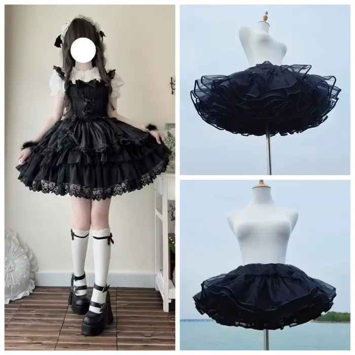 Jupon Crinoline désossé Lolita noir Ultra Poof, jupe courte en maille douce, sous-jupe de vol pour S