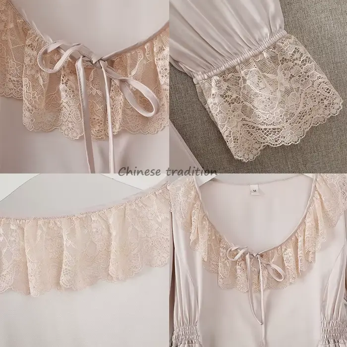 Chemise de nuit violette élégante, Vintage, col en dentelle, vêtements de nuit, rayonne, en Satin, manches longues, Lingerie, vêtements de nuit