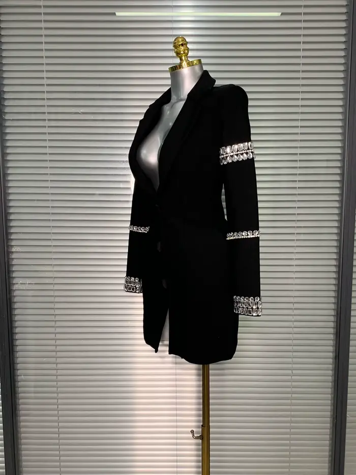Robe à bandes pour femmes, flambant neuf, Sexy, décolleté en V profond, manches longues, Blazer perl